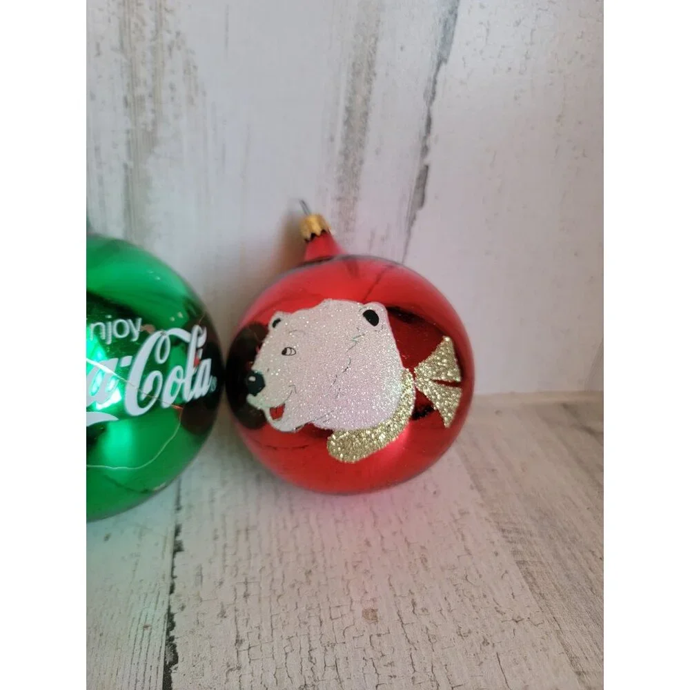 Vintage AS IS glass ball coke cola polar‎ bear ornament Xmas set unique